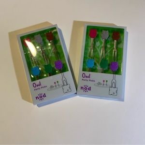 NOD Party picks, 2 sets, silicone owls with steel mini forks. 6 per box.